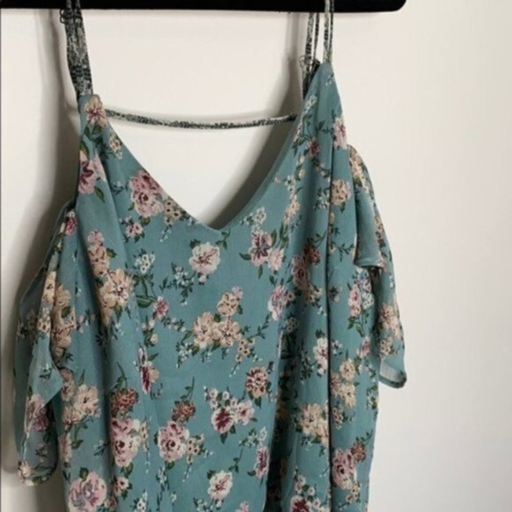 Xhilaration Women Green Floral Off Shoulder Crop Top Plus Size XXL